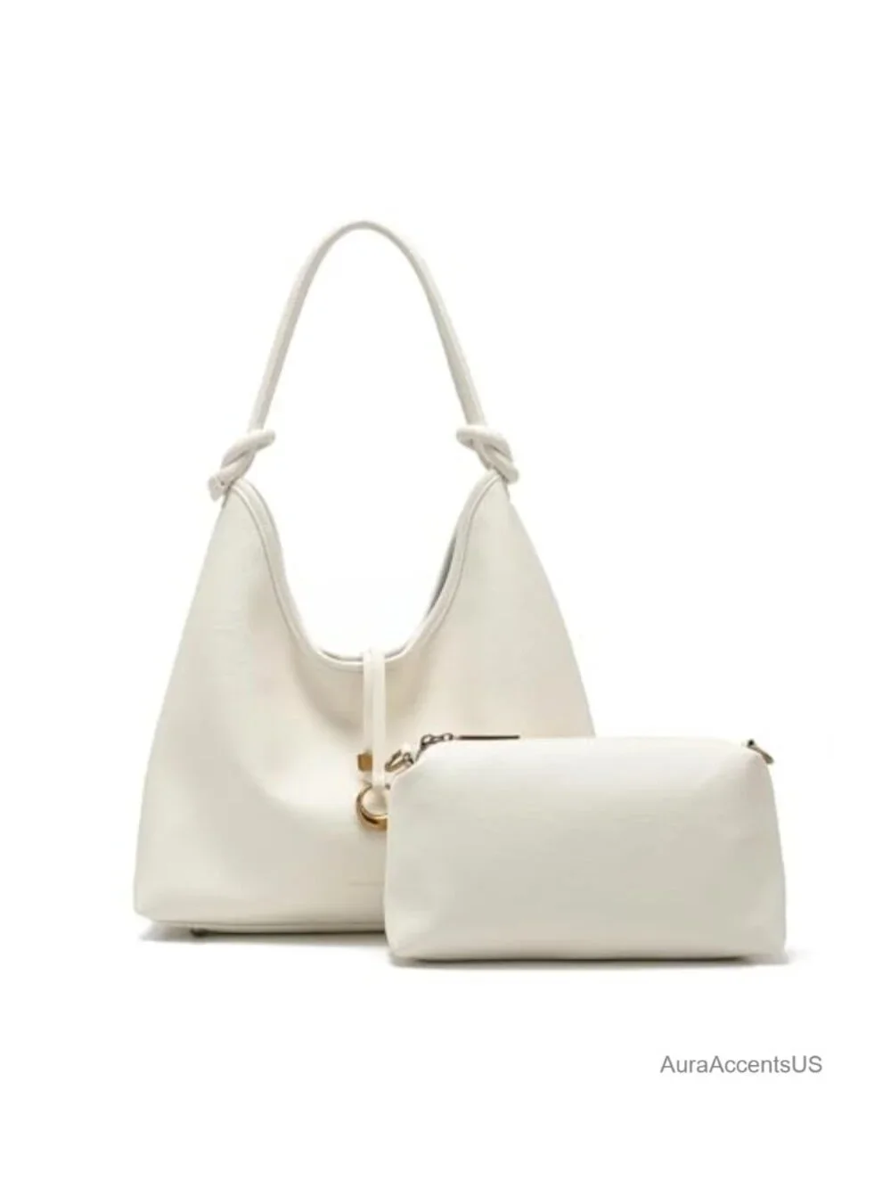 2 in 1 Hobo Bag Set with Detachable Pouch, Soft Slouchy Vegan Leather Shoulder